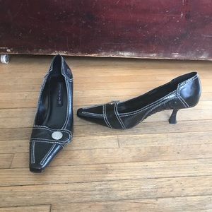 Black with white stitching high heels